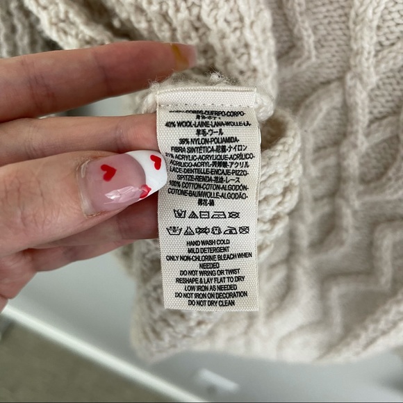 FREE PEOPLE Ivory Creme Aurora Jewel Embellished Lace Trim Wool Knit Sweater - Picture 12 of 12